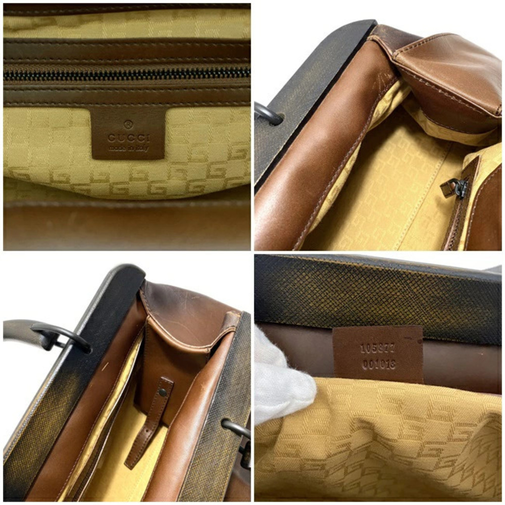Gucci Handbag Brown Leather Wood Boston Bag Belt Closure Logo - Picture 8 of 10